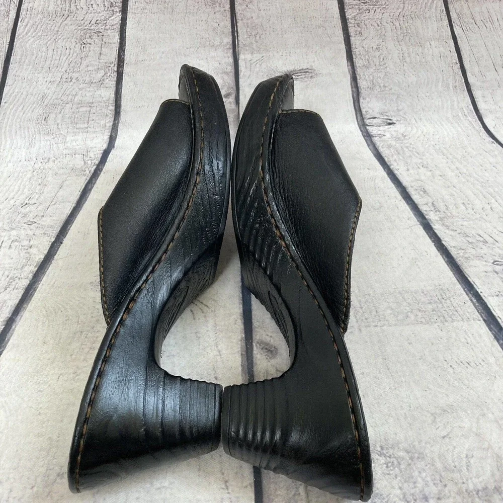 Born Sandals‎ Womens Size 9 Leather Black Side Buckle Strap Mule